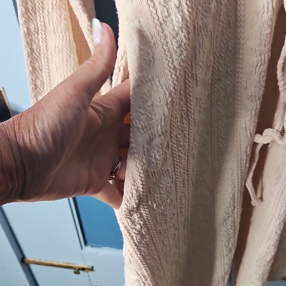 Listicle Cream Ribbed Tie Front Long Sleeve Dress - Picture 5 of 12